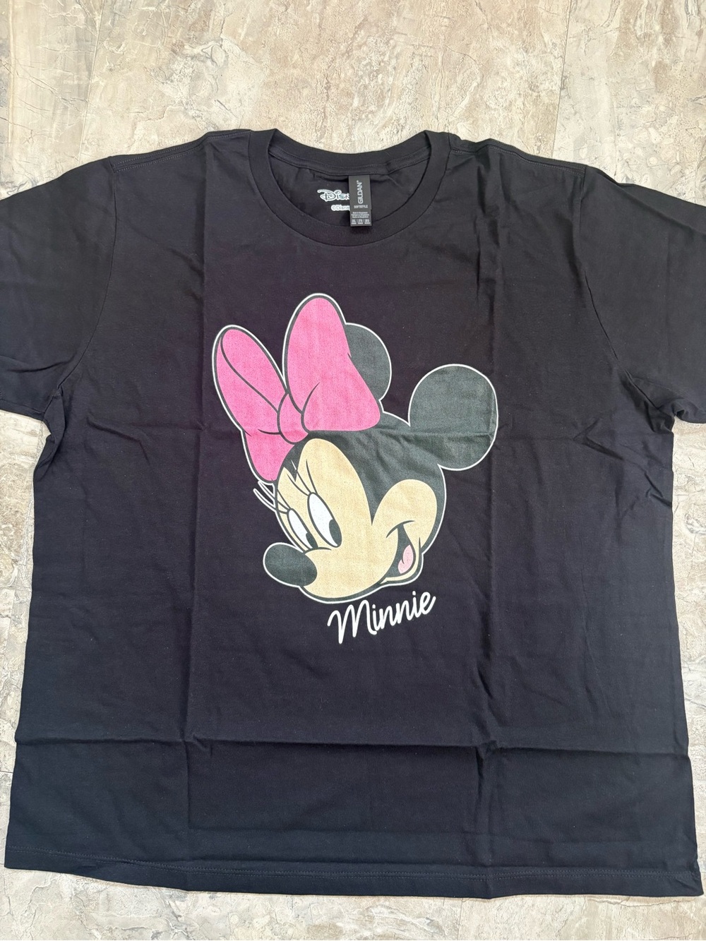 Gildan Black Tee with Pink Bow Minnie Graphic